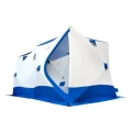 Палатка зимняя КУБ Дубль 3,8х1,9 м, трехслойная, цвет белый/синий, Следопыт