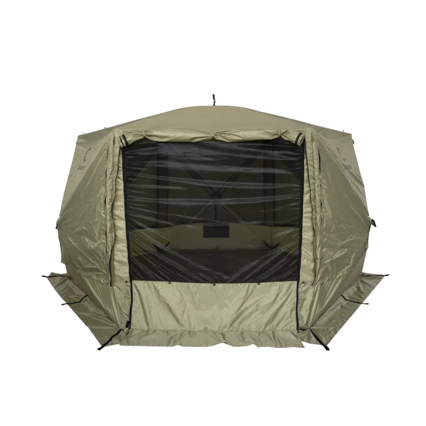 Шатер СЛЕДОПЫТ быстросборный, 6 стен, 3,35х3,85 м, h-2,25 м, S по полу 9,3 кв.м ОЛИВА